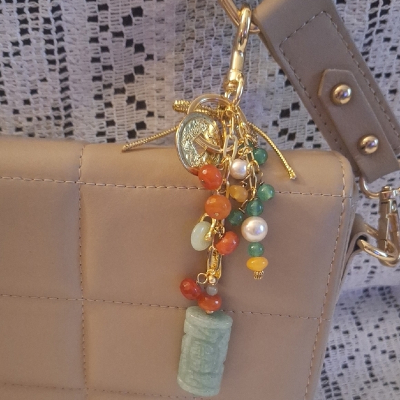 Gemstone And Gold Keychain/Handbag Charm - Picture 1 of 10